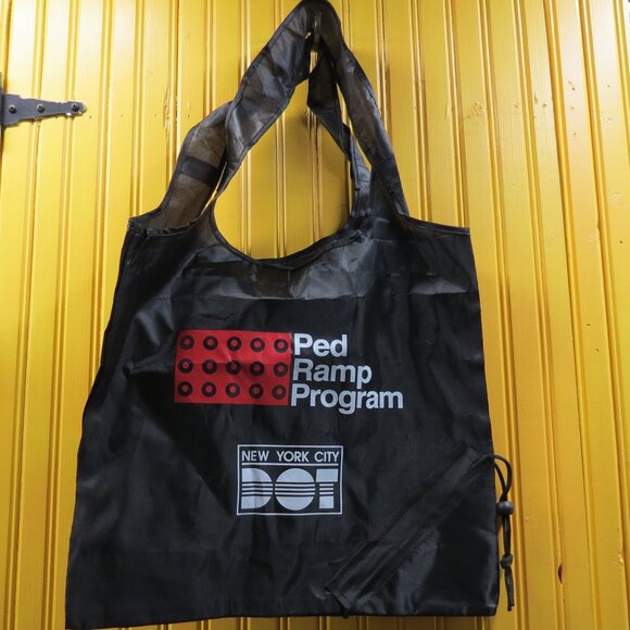 DOT NYC New Black Tote Drawstring Sack Bag Foldable Shopping Etc UNISEX - Picture 3 of 3